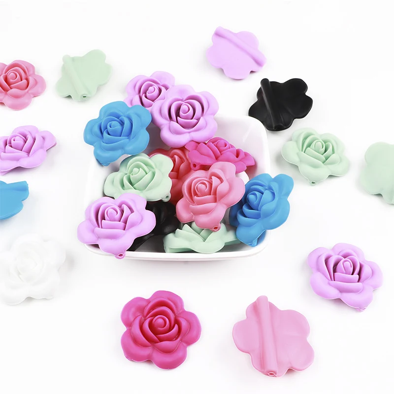 Joepada 1Pc Baby Teether Rose Flower Baby Teething Beads BPA Free DIY Baby Teething Pacifier Chain Oral Care Toy Silicone Beads