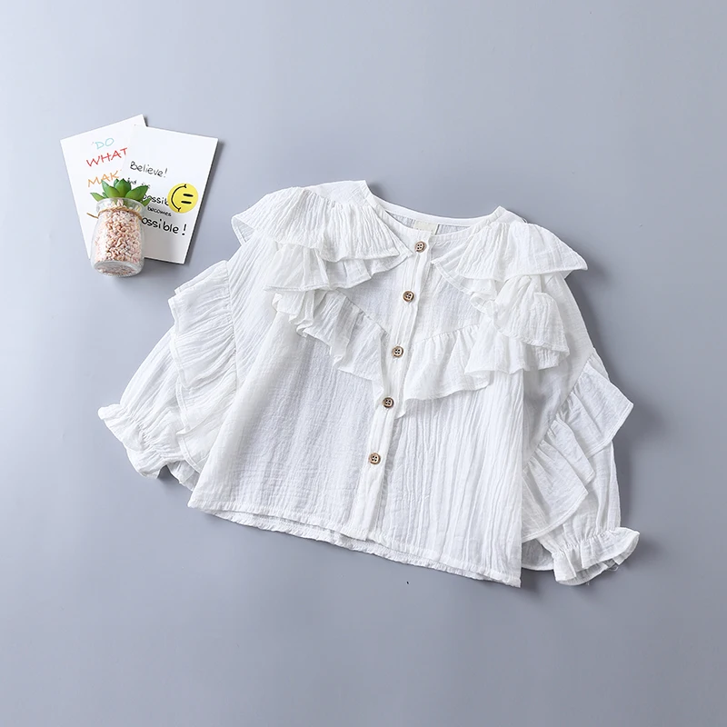 2-8 Years High Quality Girl Clothing Set New Spring Fashion Tiered Ruched Solid Shirt + Denim Pant Kid Children Clothing