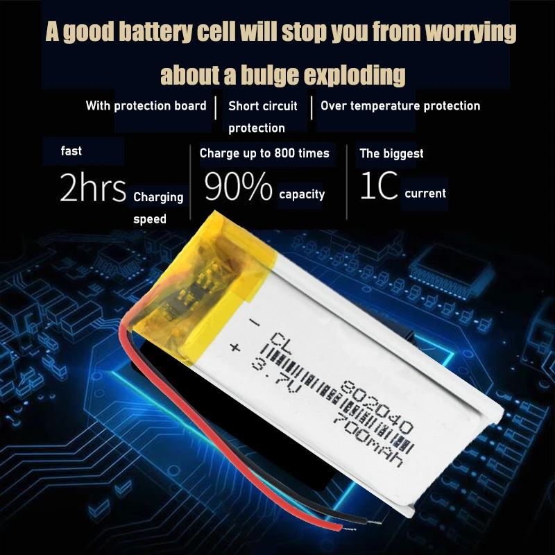 3.7V 802040 LI POLYMERแบตเตอรี่ลิเธียมPCB Chargeป้องกันLipo Li-Polymer 700mAh CEL