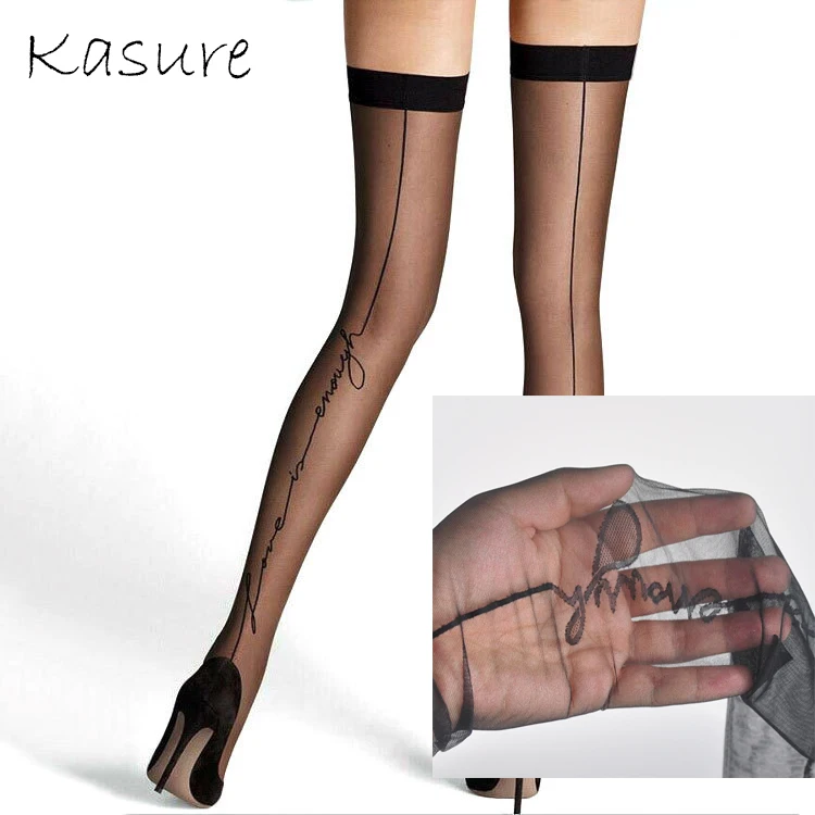 KASURE Harajuku Style back seam Stocking For Women Sexy Mesh Stockings with Inscriptions Back Line Casual Style Female