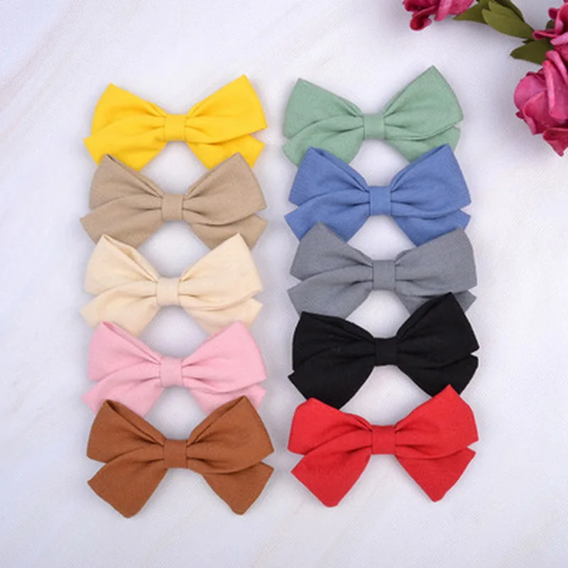 

4 Pcs/pack Children Cotton Solid Color Bows Hair Clips Cute Hairclip Baby Girl College Style Hairpins Kids Barrettes Headwear