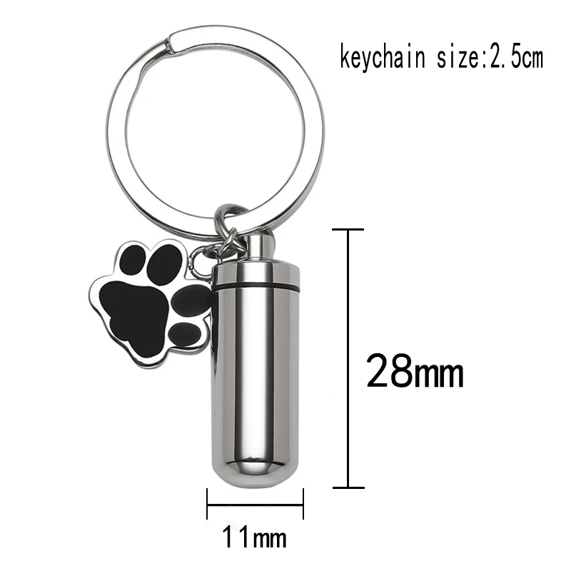 Unisex Stainless Steel Pet Puppy Dog Paw Charm Cylinder Locket Urn Keychain for Ashes Memory Keepsake Pendant Cremation Jewelry