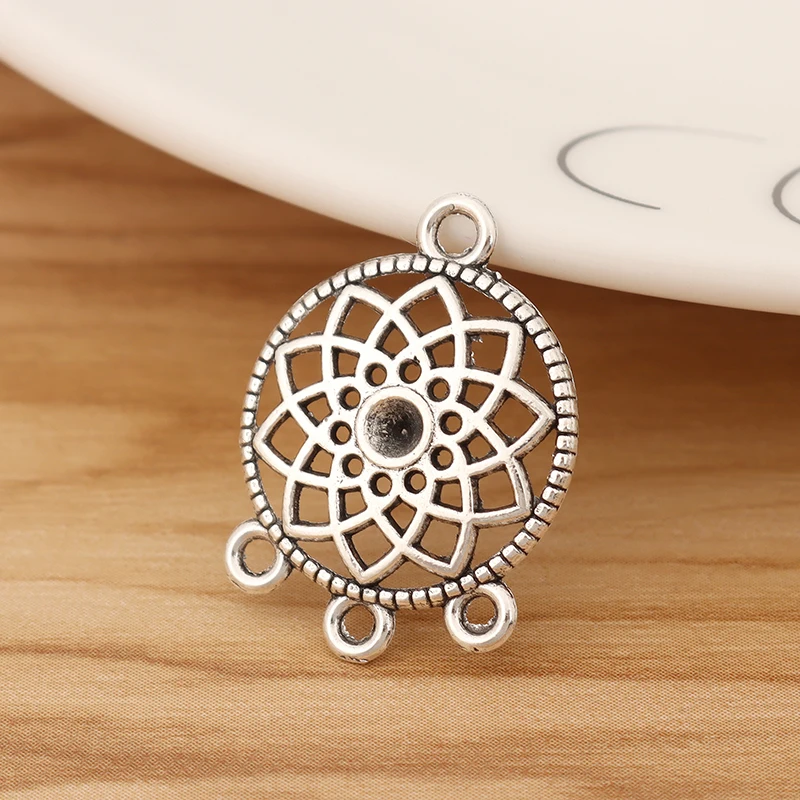 50 Pieces Tibetan Silver Dream Catcher Connector Charms Pendants for DIY Earring Jewellery Making Findings Accessories 25x18mm