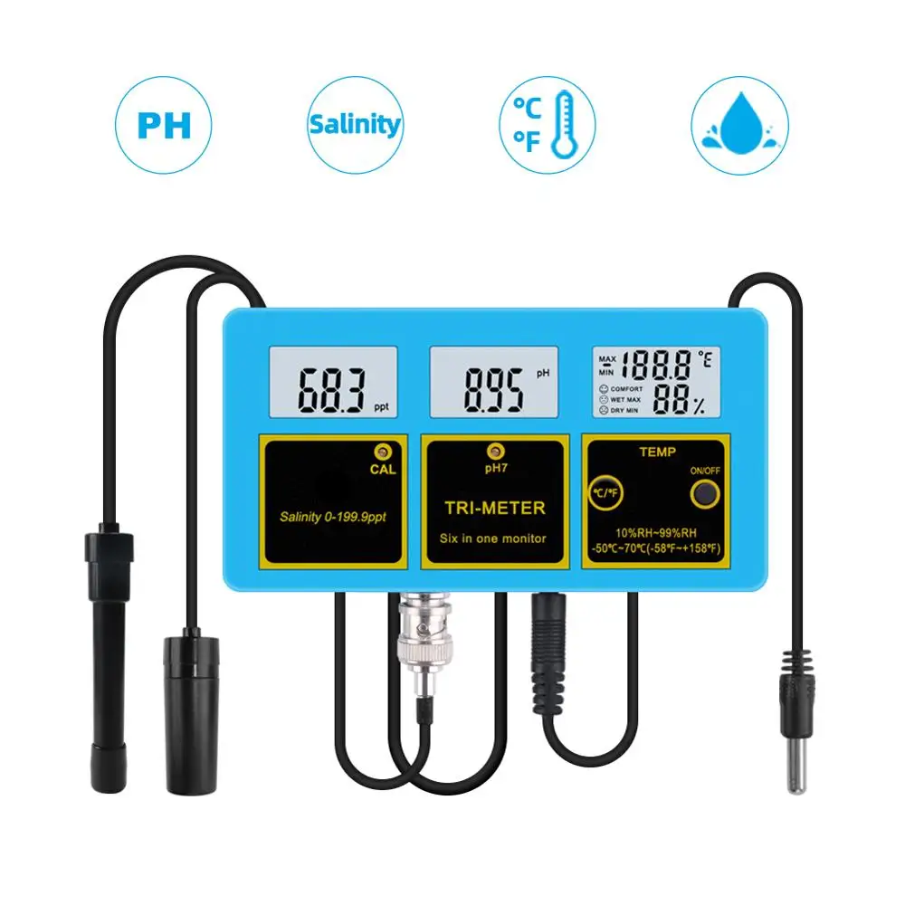 Yieryi 3 In 1 PH&Salinity Value&Water Temperature Tester PH-215 Multi-parameter Water Quality Monitor for Fish Tanks, Aquariums