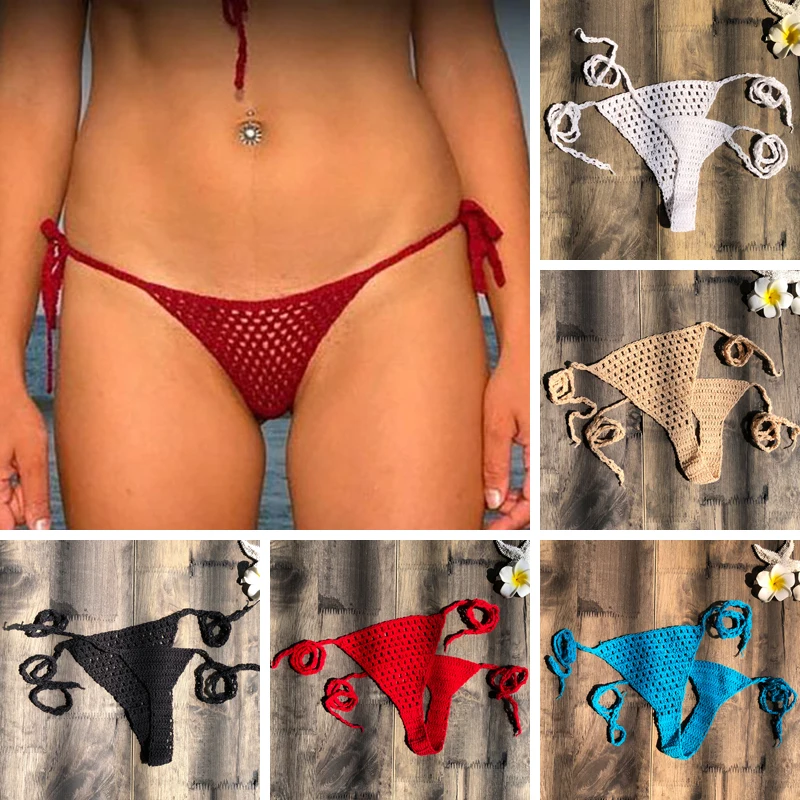 Super Mini Micro G-strings Thongs Hot Sexy Bikini Bottom Hot Women\'s Swimwear Crochet Cotton Brazilian Side String Tie Thong