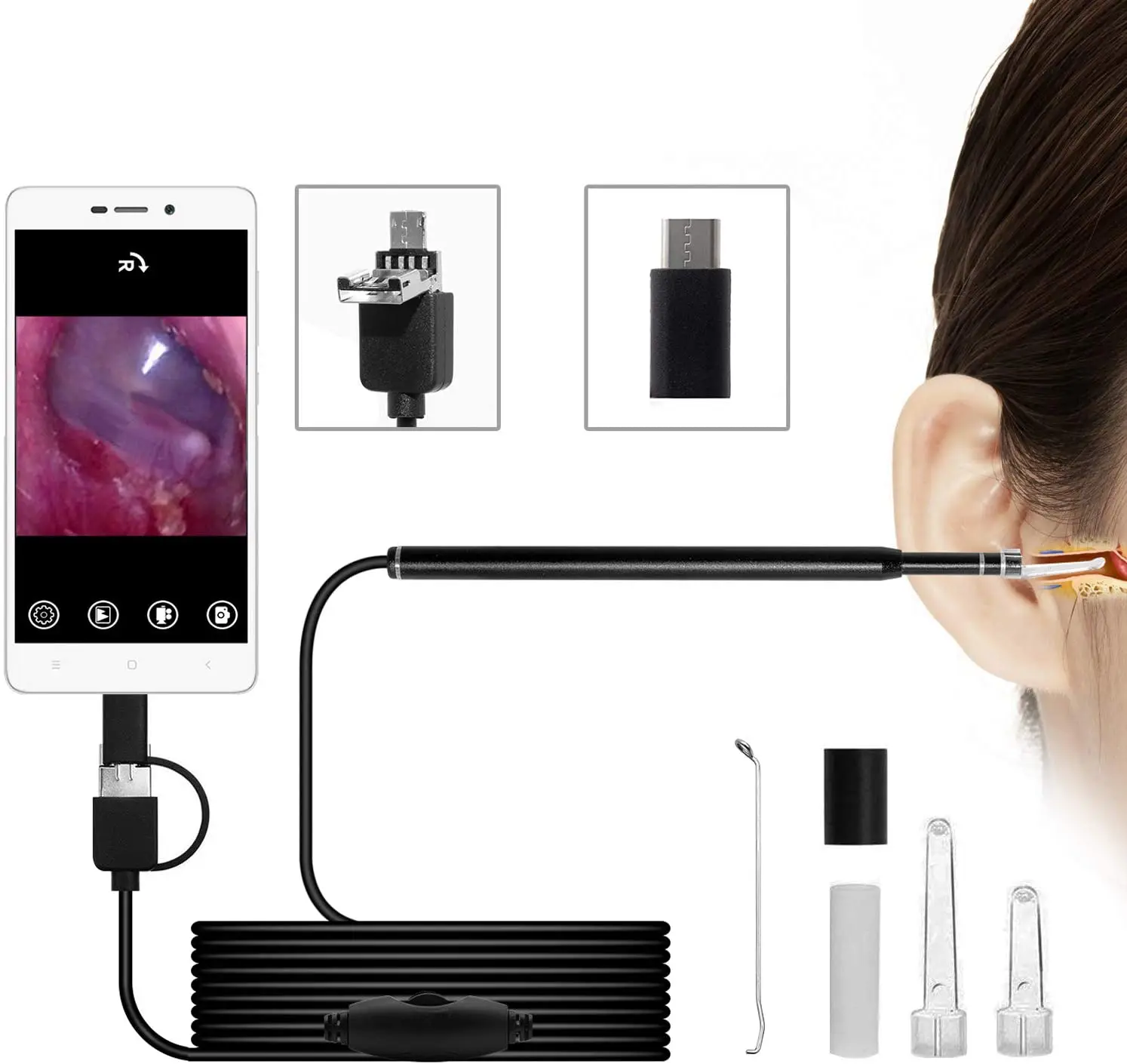 3in1 USB 3.9mm 720P For Android PC Earpick Endoscope Camera Earwax Removal Digital Microscope Inspection Otoscope Earscope