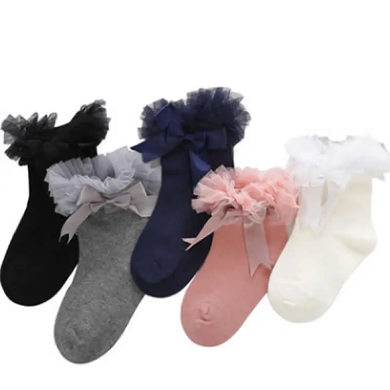 0-8Y Cute Princess Bowknot Lace Baby knee high Socks Non Slip Baby Girl Socks Newborns Infant Toddler Short Ankle Socks