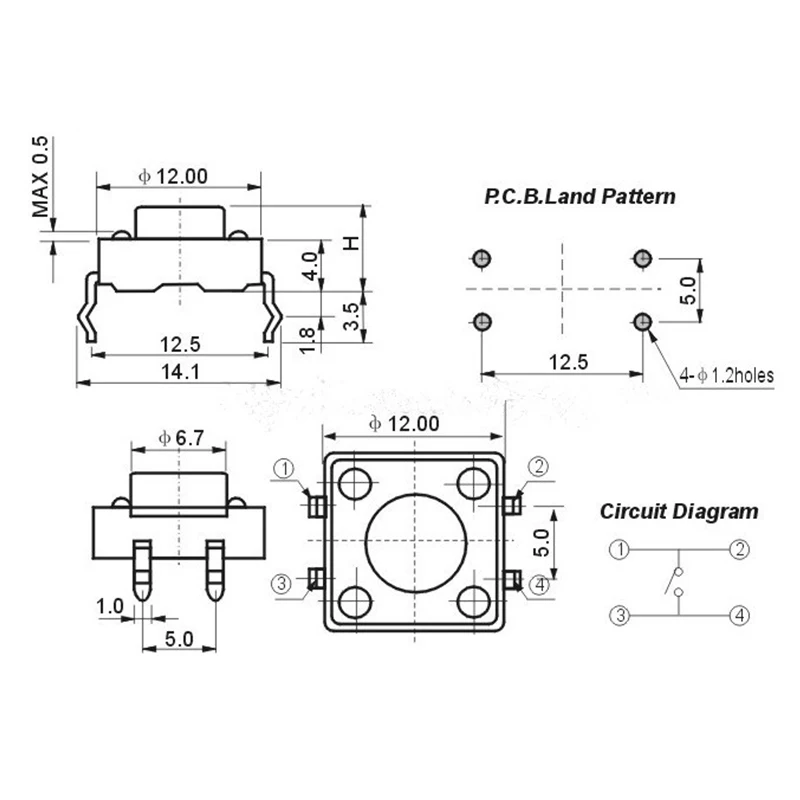 20PCS Tactile Push Button Switch Momentary 12*12*7.3MM Micro switch button + (20PCS 5 colors Tact Cap)