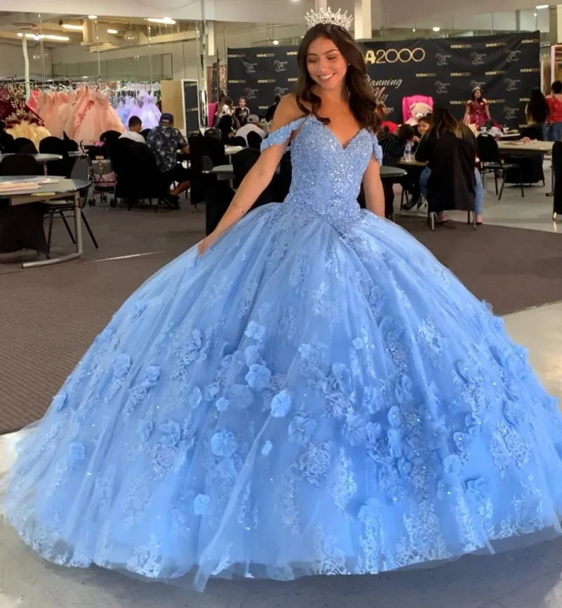 Wysokiej klasy niestandardowe vestido de 15 años 2020 jasnoniebieski Quinceanera sukienki słodkie 16 sukienka koronkowa aplikacja vestidos de xv años