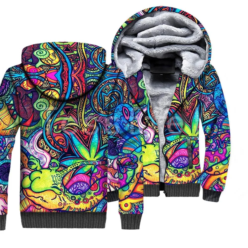 Tessffel Hippie Psychedelic 3D Printed 2021 New Fashion Winter Hoodie Fleece Warm Hood Thick Coat Zipper Men Hoodies Jacket H16