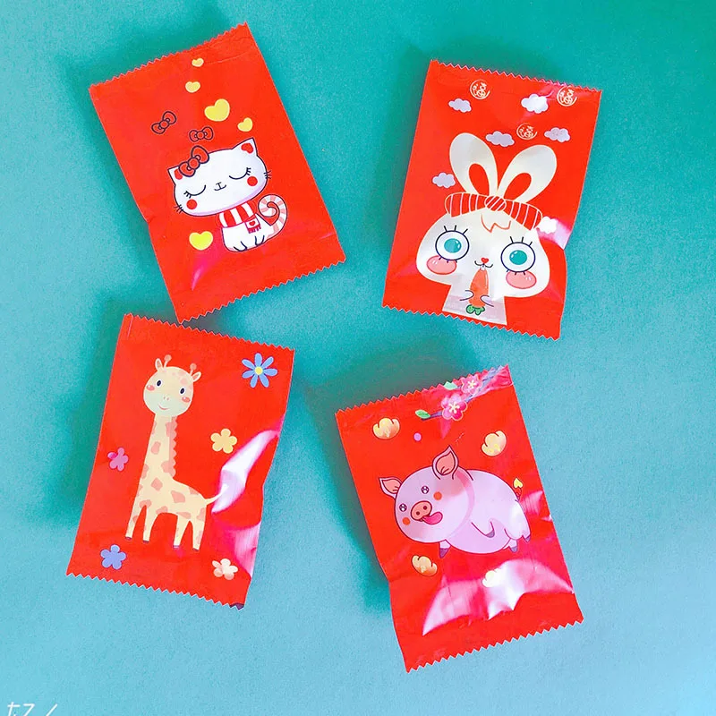 100pcs/lot New Year Lucky Cartoon Animal Snowflake Crispy Red Packaging Bag Cute Cookies Candy Party Celebrate 4In1 Gift Wrap