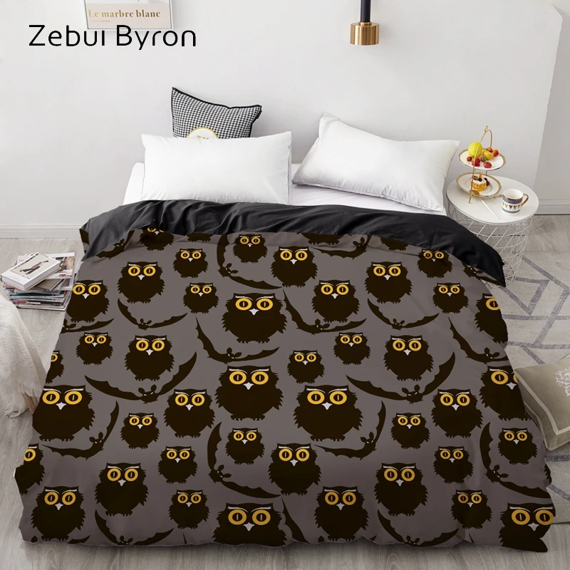 

3D Print Custom Duvet Cover black owl,Comforter/Quilt/Blanket case Queen/King,Cartoon Bedding for kids/baby/children,drop ship