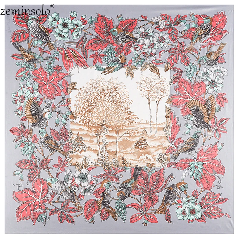 Classic Floral Print Luxury Brand Scarf Bandana Winter Scarves Twill Silk Square Scarf Women Kerchief Shawls Scarves For Ladies