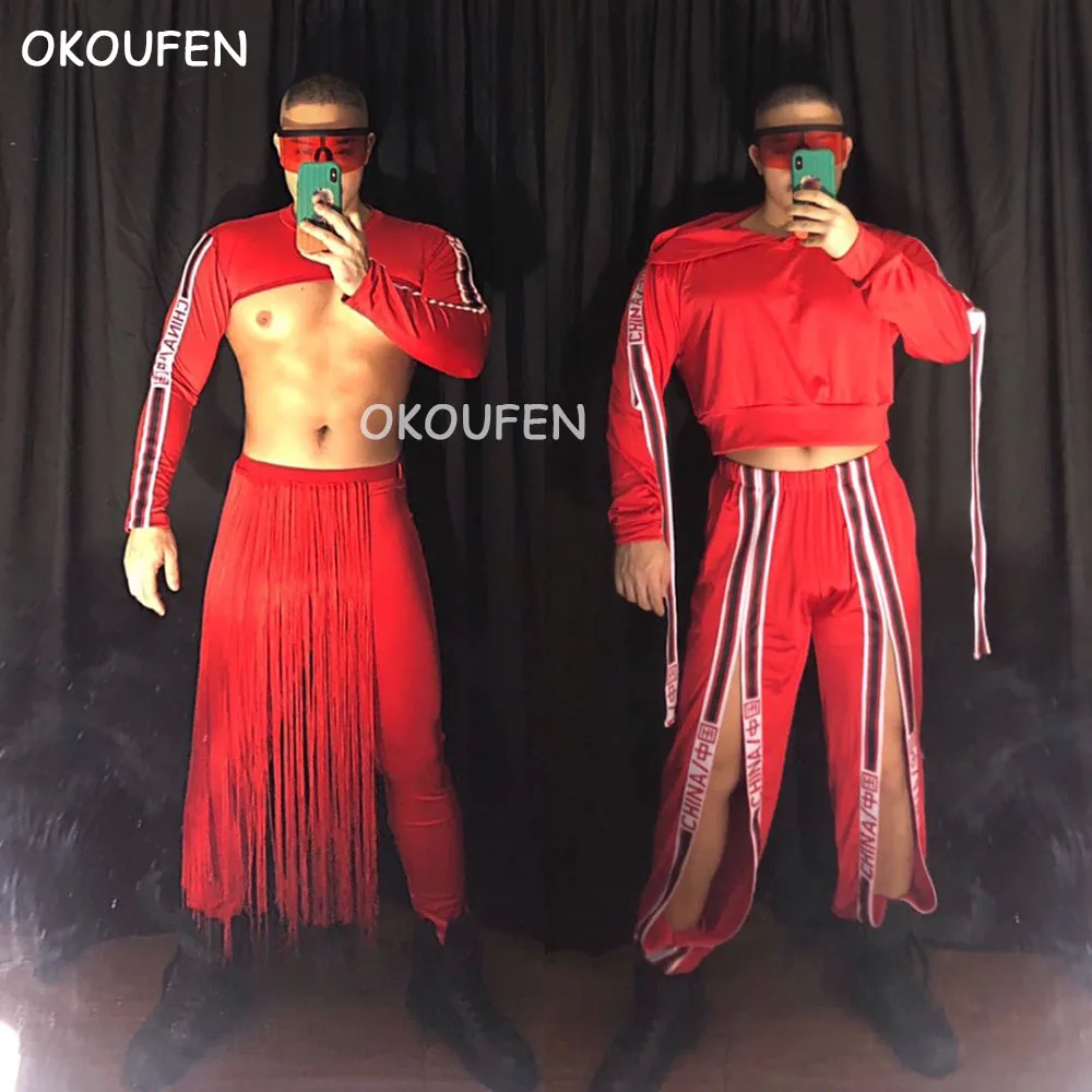 Bar nightclub men's and women's gogo sexy costumes night scene ds army fashion brand hip-hop red costume  party show dance set