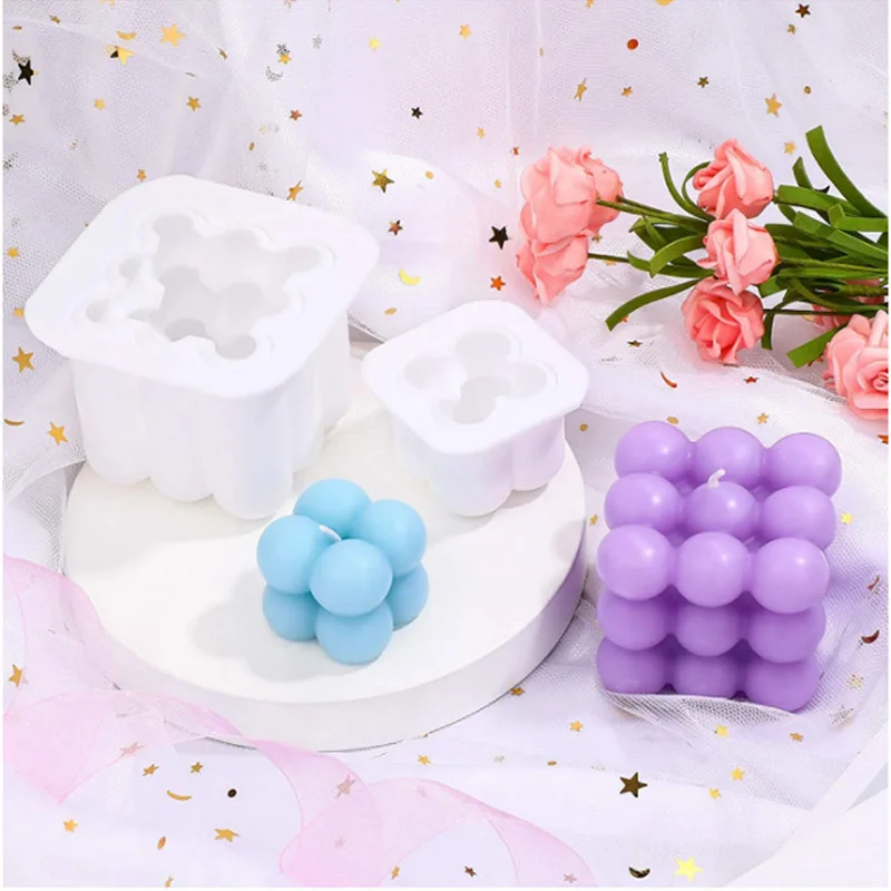 6 Cavities Candles Mould Aromatherapy Plaster Candle Silicone Mold 3D Rubik\'s Cube Baking Mousse Cake Mold Square Dessert Tray