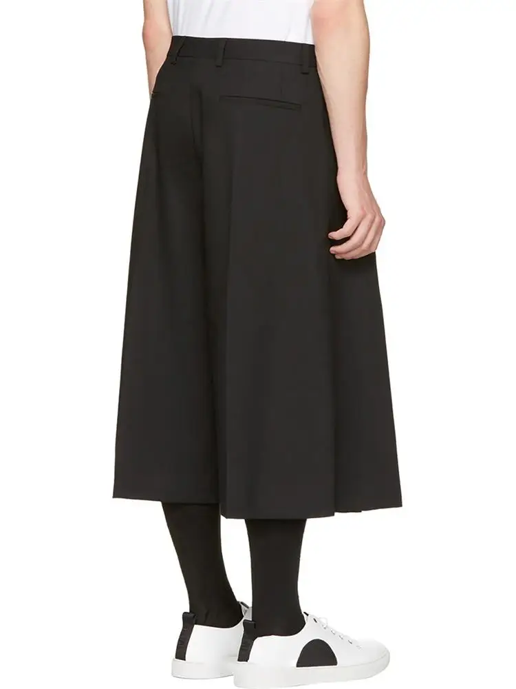 Spring/Summer New Men's Fashion Super Loose Skirt Casual Wide-Leg Pants 7 Solid Color Wide Pleated Straight Pants