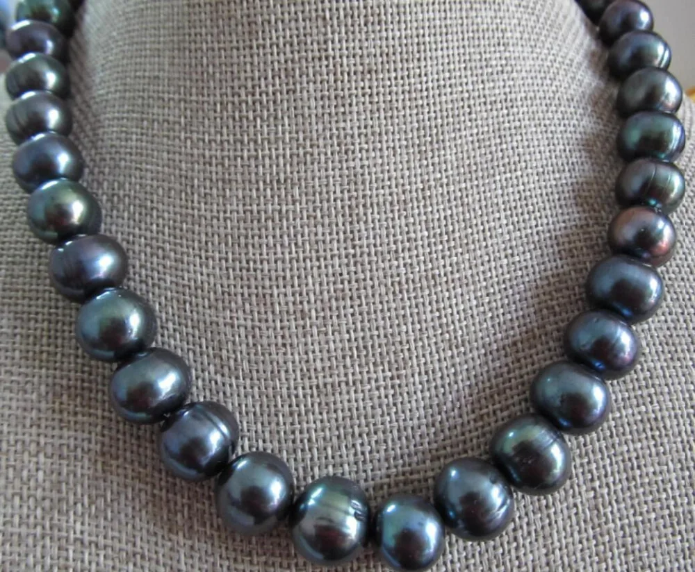 

18"11-12mm natural tahitian black baroque pearl necklace