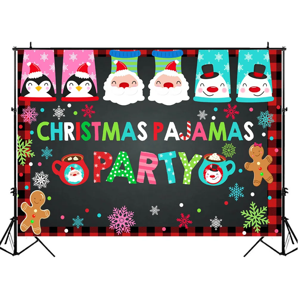 Mocsicka Christmas Pajamas Party Backdrop Decoration Photography Props Snowflake Santa Winter Photo Background Table Cloth Cover