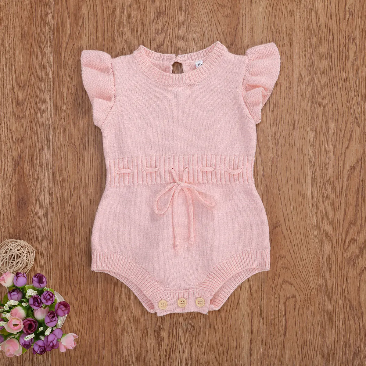 Newborn Baby Wool Jumpsuit Baby Summer Fashion Casual Flying Sleeve Lace Up Bodysuits Baby Winter Autumn Warm Clothing