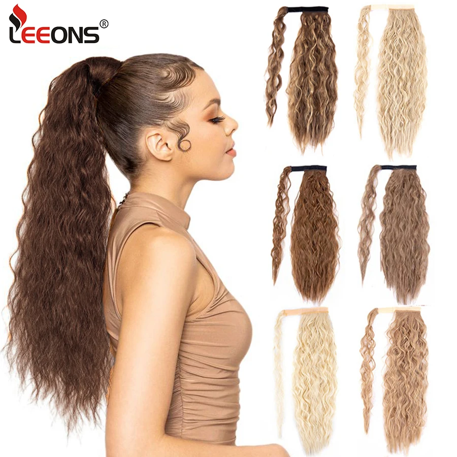 Leeons 22\'\' Synthetic Ponytail Hair pieces Heat Resistant Fiber Straight Ribbon Clip In Hair Extension 21 colors Brown Black