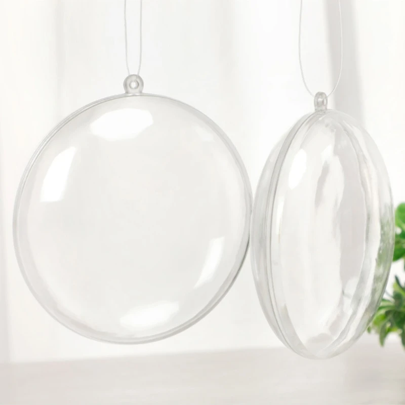 5Pcs Oblate Shape Clear Plastic Ornament 3.5 Inch Christmas Fillable Display Hanging Flat Balls Bauble Box DIY Craft Projects