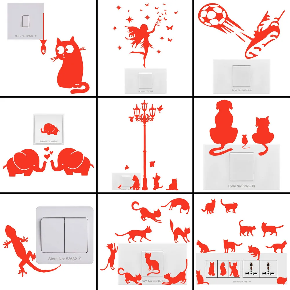 Wall Switch Decoration Luminous Stickers Cat/Fairy/Strip/Bulb/Gecko/Dinosaur/Football/Elephant/Moon Stars/Rocket/Ring the Bell..