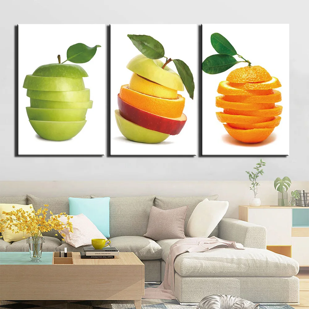 3 Pieces Fresh Fruits Lemon Apple Orange Kitchen Posters Pictures Canvas Wall Art HD Home Decor Paintings Living Room Decoration