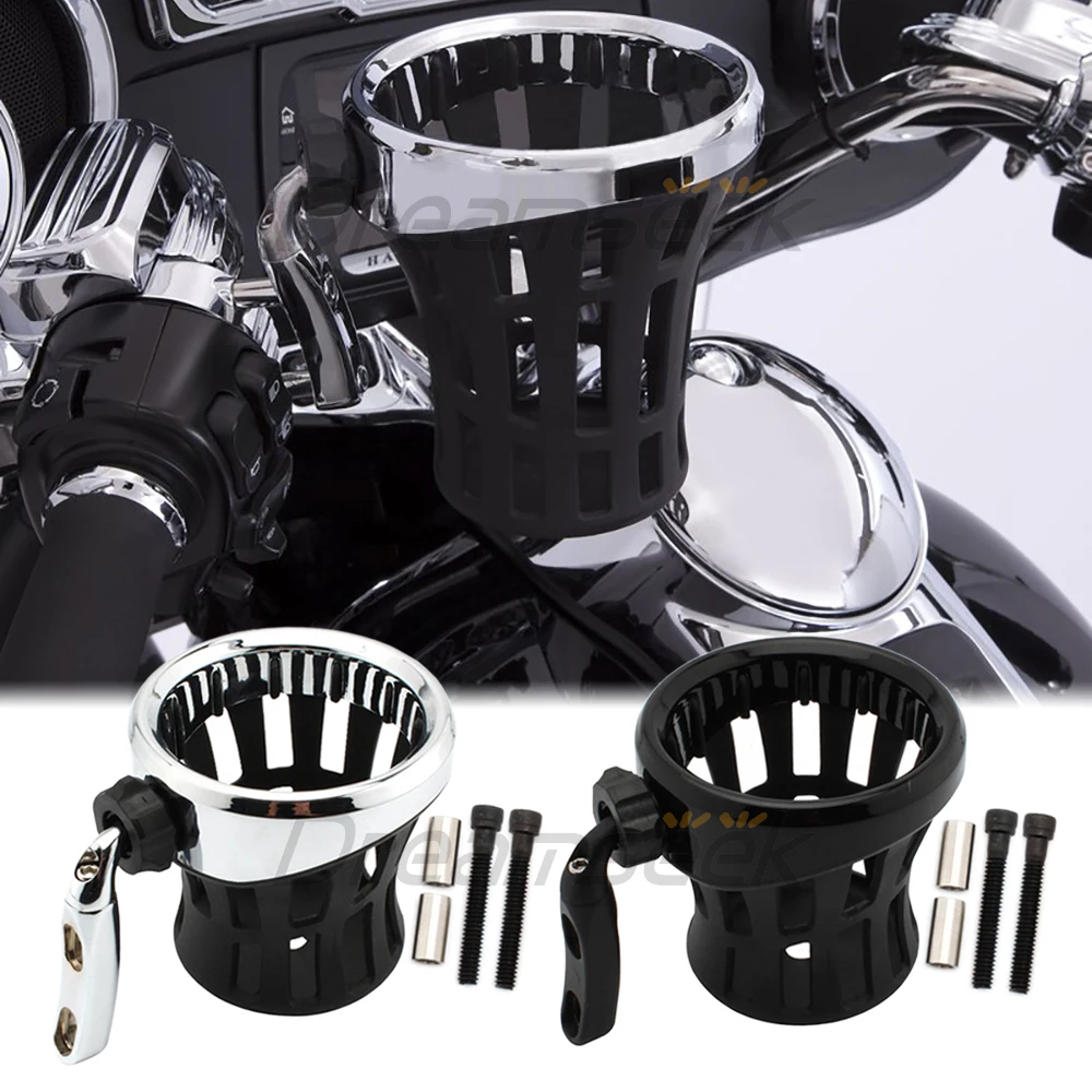 Motorcycle Handlebar Cup Holder for Harley Davidson Softail Electra Glide Drink Water Bottle Support Basket Mount Chrome / Black