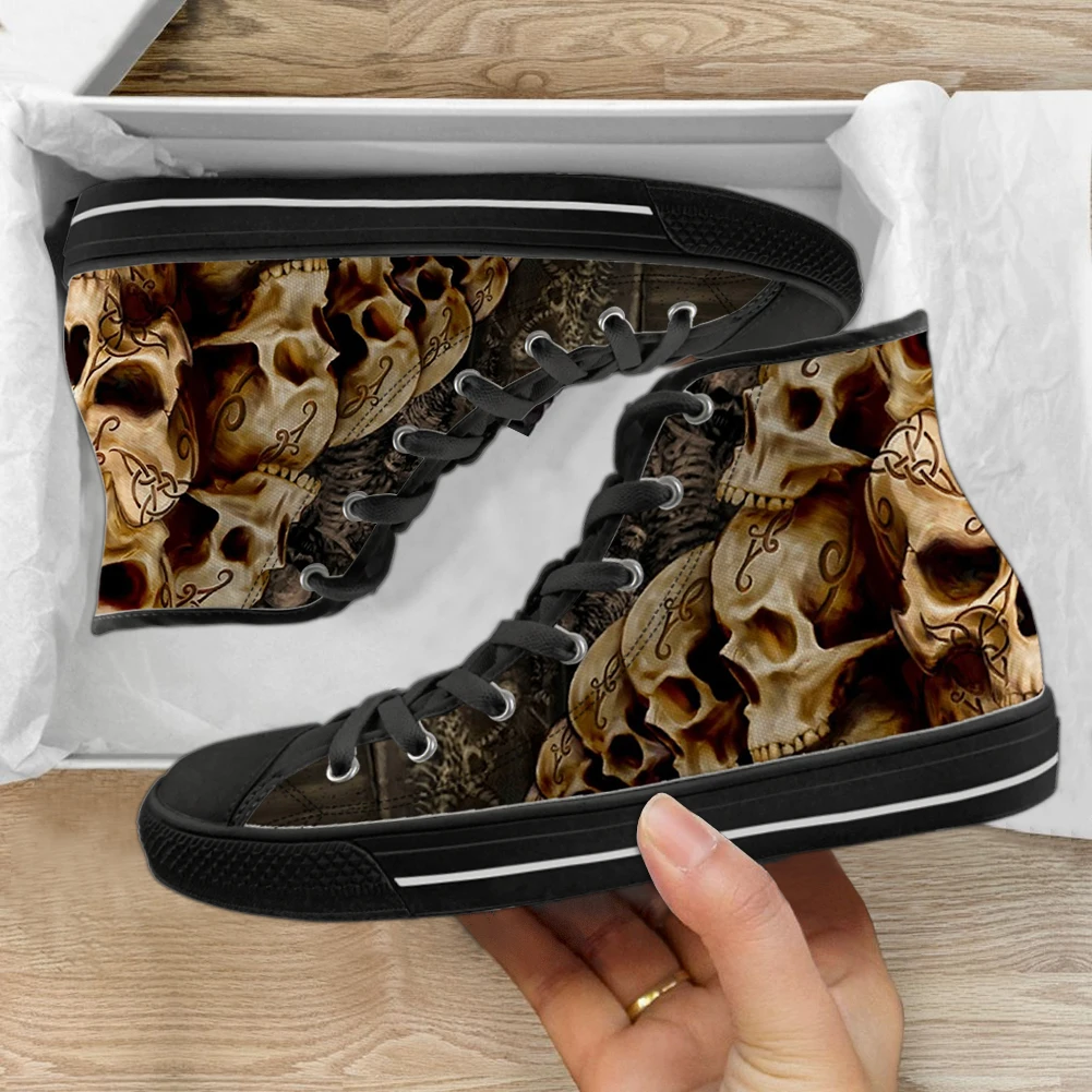 INSTANTARTS Classic High Top Canvas Shoes for Men\'s Punk Skull Brand Design Casual Light Vulcanized Sneakers Zapatillas Hombre