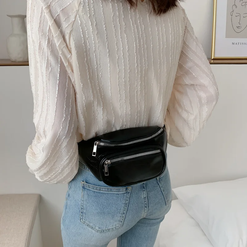 PU Chain Hip Packs Black Fanny Pack Multi-function Fashion Lady White Waist Bag Shoulder Bag Women\'s Belt Bum Bag Pochete Pouch