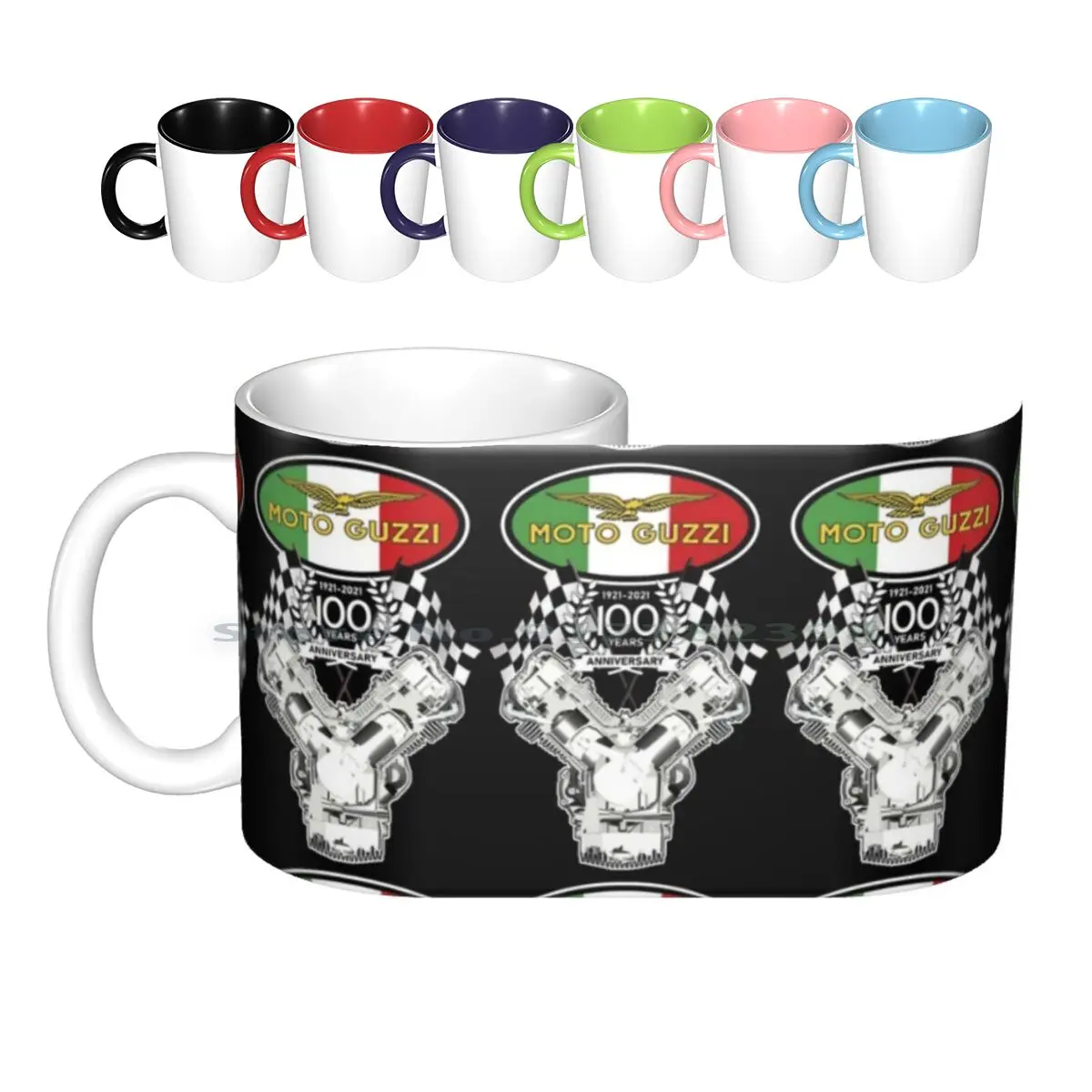 Moto Guzzi 100th Anniversary Italian Flag Logo And Chequered Flags Ceramic Mugs Coffee Cups Milk Tea Mug Moto Guzzi California