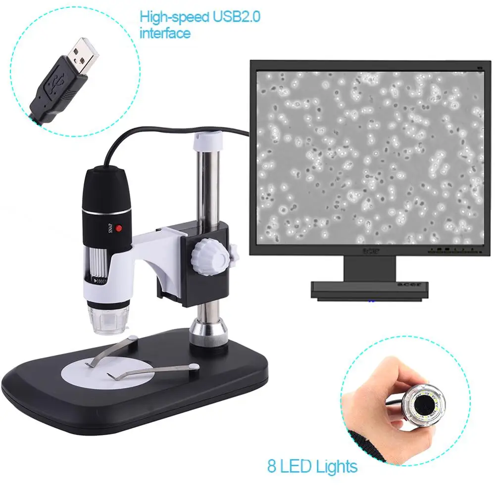 

USB electron microscope black with table stand