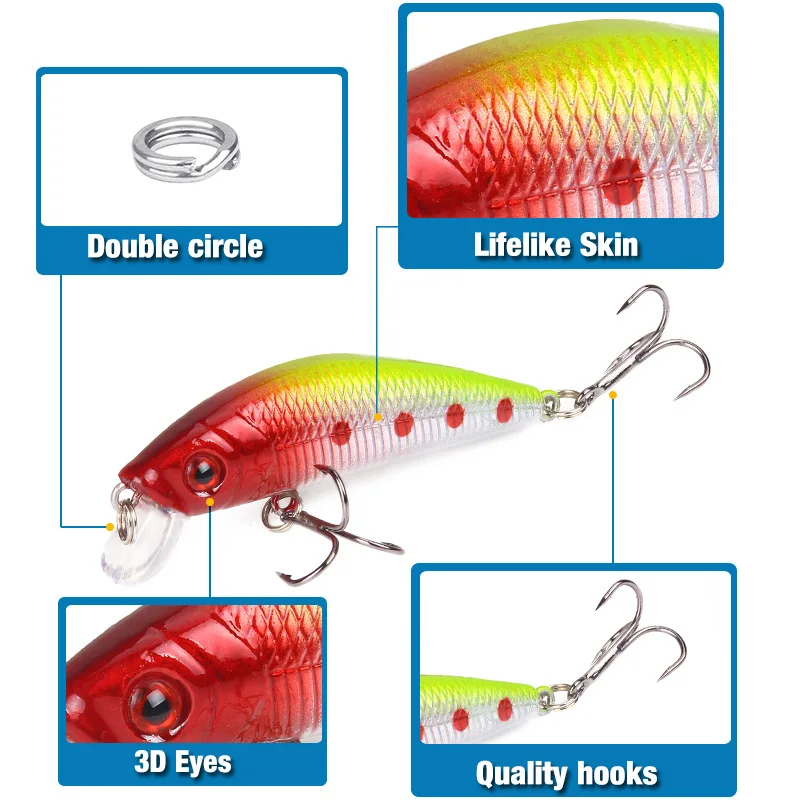 1 szt Minnow Fishing Lure 70mm 8g 3D Eyes Crankbait Wobbler Sztuczna plastikowa twarda przynęta wędkarska — zdjęcie 5