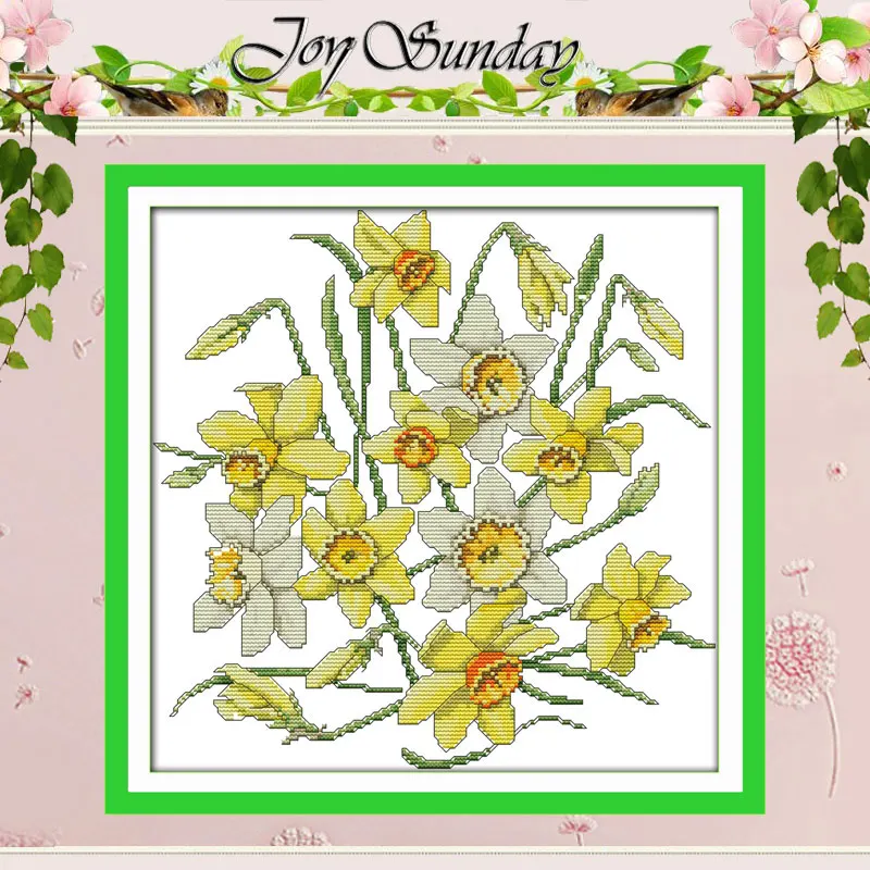 Daffodils Flower Patterns Counted Cross Stitch Set 11CT 14CT Stamped DMC Cross-stitch Kit Embroidery Needlework Home Decor Gifts