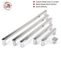 UKE Mirror Chrome Furniture Handle Stainless Steel Door Pull Kitchen Wardrobe Knob Square Cupboard Handle