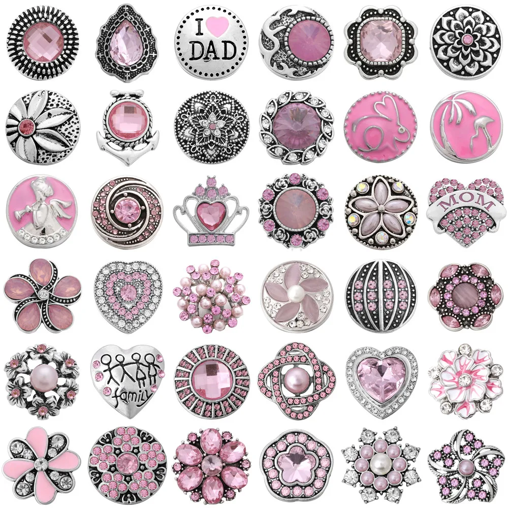 

5pcs/lot Pink Snap Button Fit Snap Bracelet Rhinestone 18mm Metal Snap Buttons Jewelry for Bracelet & Necklace Snap Jewelry