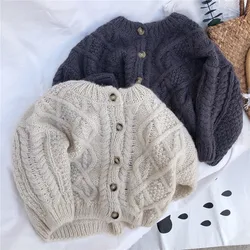 Cardigan en tricot de style coréen pour garçons et filles, pull pour bébé, vêtements pour enfants, forme torsadée, printemps, automne, 2024