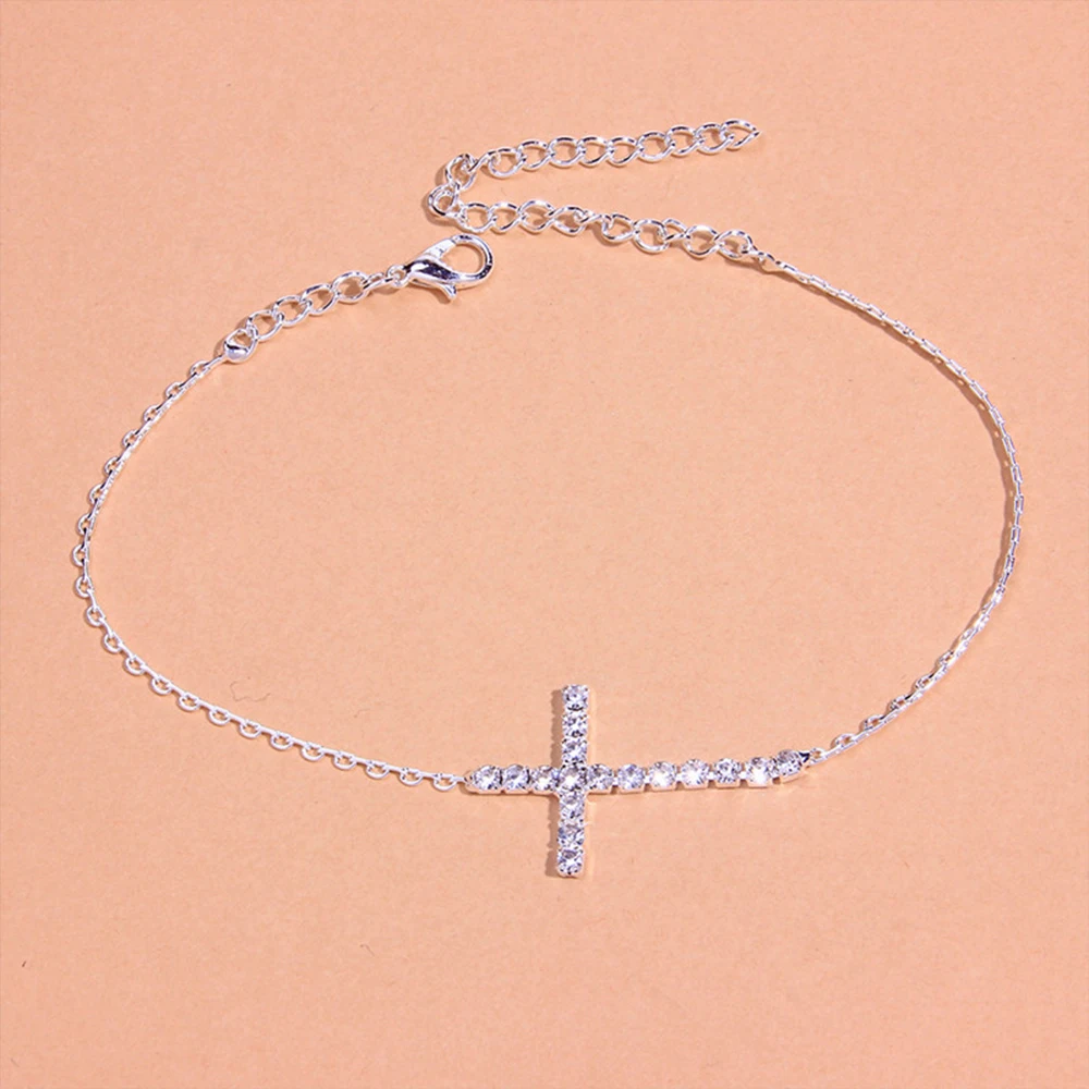 Stonefans الصيف حجر الراين بسيط الصليب خلخال سوار للنساء الشاطئ الاكسسوارات الكريستال سلسلة خلخال بيرفوت مجوهرات هدية