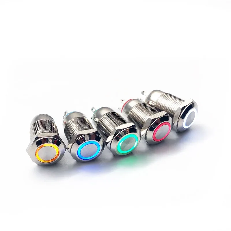 1pcs 12/16/19/22mm Waterproof Metal Push Button Switch LED Light Momentary Latching Car Engine Power Switch 6/12/220V Red Blue