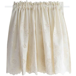 Plain cotton embroidered curtain kitchen half curtain short partition cabinet curtain semi shading cloth tube curtain
