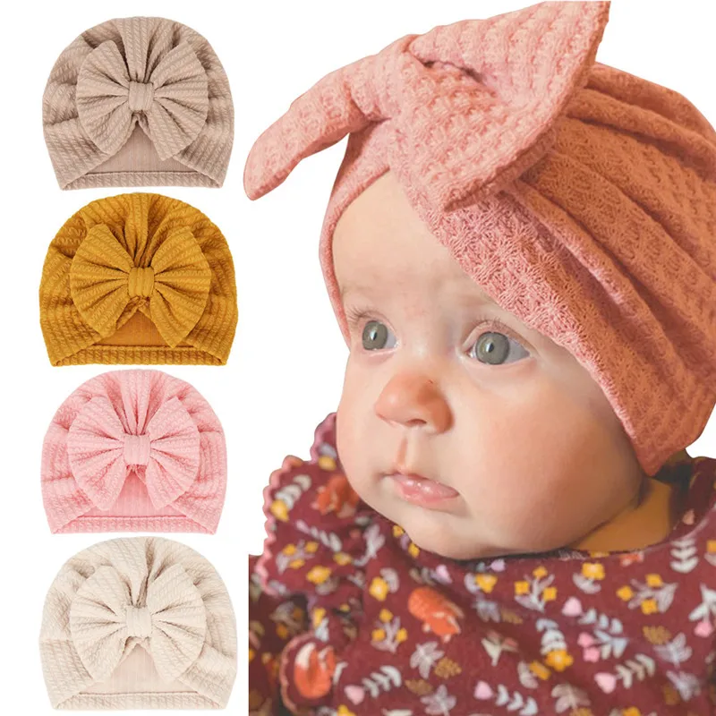 Solid Cotton Big Bow Hat Baby Kids Headbands Soft Comfortable Cat Turban Children Hair Accessories