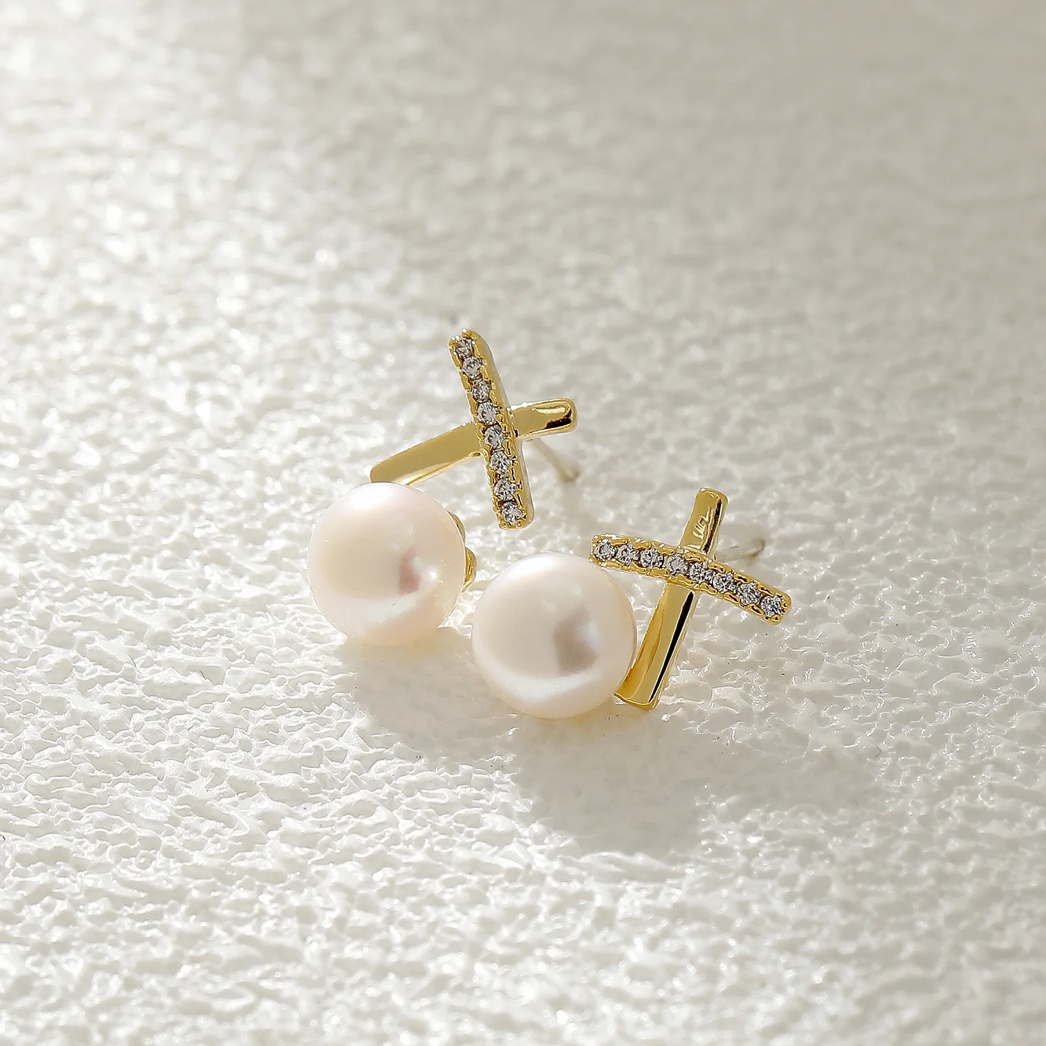 

925 Silver Ear Needle Stud Earrings Minimalist Natural Freshwater Pearl W/Zircon Brass14kGold Jewelry for Women HYACINTH Hotsale