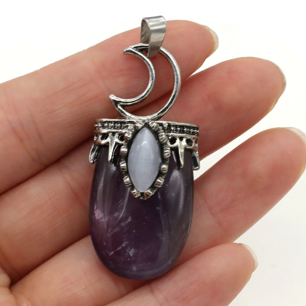 Natural Stone Quartzs Pendants Amethysts Opal Charm for Vintage Jewelry Making Diy Women Necklace Gifts