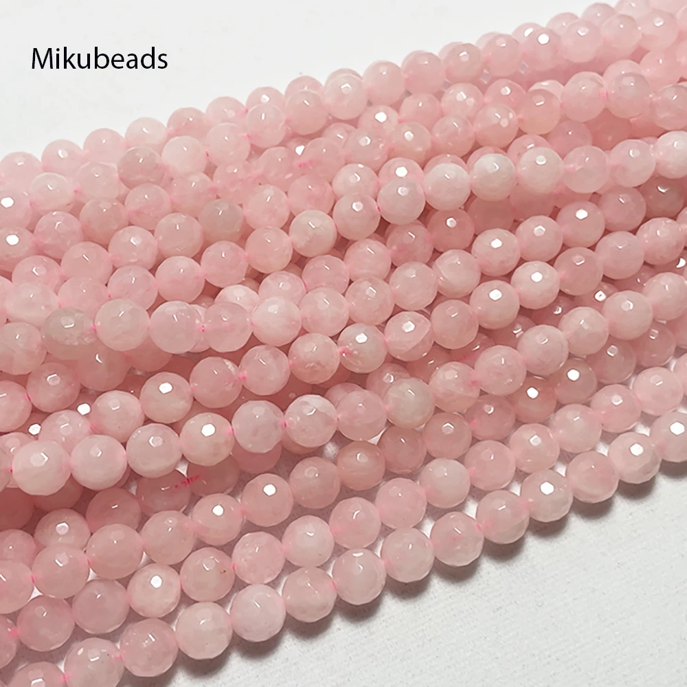 Natural Rosa Rosa Quartzo Cristal Facetada Pedra Redonda, Contas Soltas para Fazer Jóias, Colar DIY Strand, Atacado, 8mm, 15"