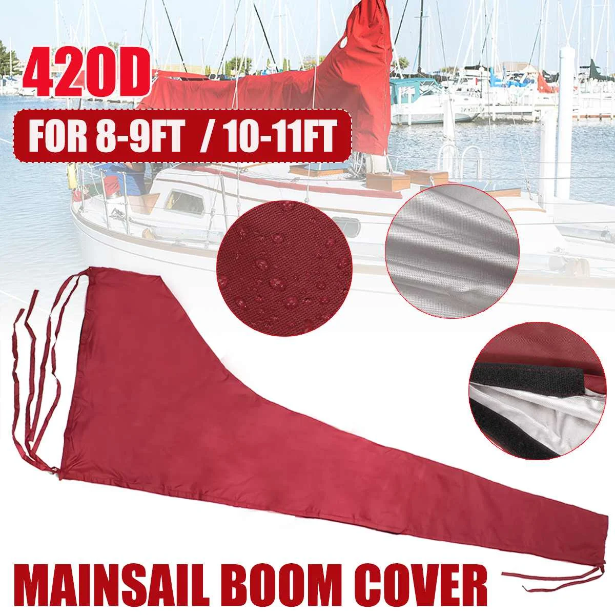 

Sail Cover Mainsail Boom Cover Boat Cover For 8-9Ft 10-11Ft 420D Waterproof Anti UV Sunshade Dustproof Boom Sail Cover