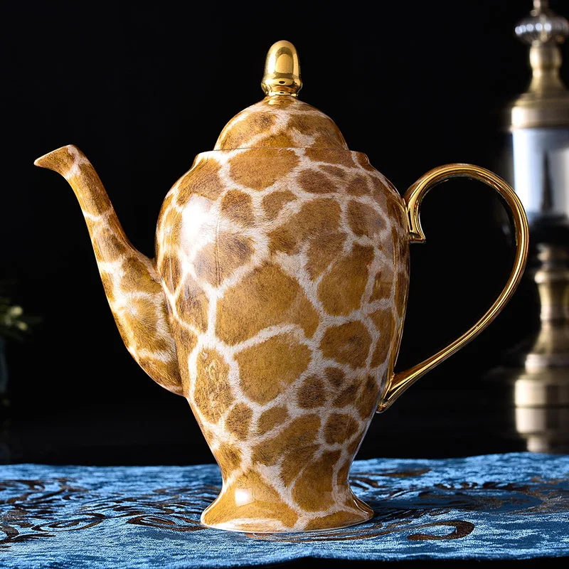 Fashion Kitchen Tool Big Size Coffee Teapot Tea Set Leopard Print Deer pattern Luxury Ceramic Tea Pot Flower Tea Set Kettle