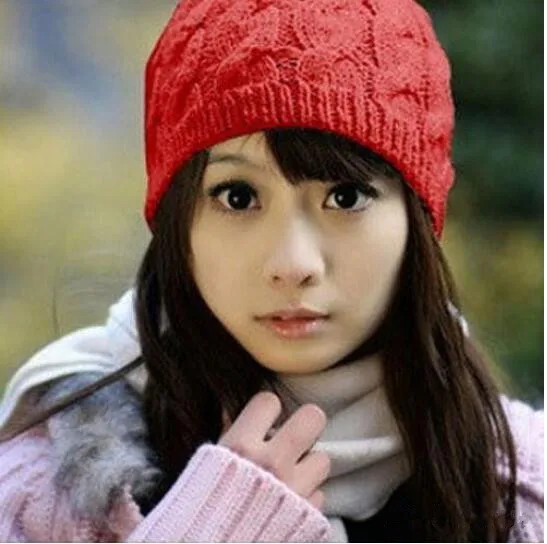 Candy Color Women Winter Knit Crochet Elastic Hat Knitting Wool Warm Braided Pineapple Shape Ski Hat