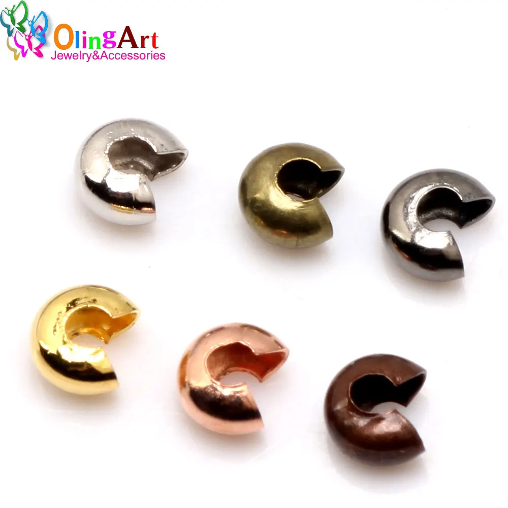 High Quality!Round Covers 4mm 5mm 60PCS  Rose gold/Gold/Gun black/Rhodium/Bronze/ Red copper Plated Alloy Crimp Beads Olingart