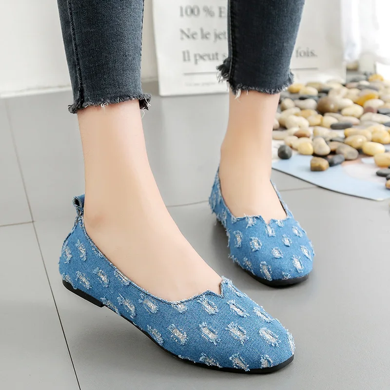 Mới Trơn Demin Giày Nữ Phẳng Thoáng Khí Thoải Mái Người Phụ Nữ Giày Mùa Hè Nữ Cho Nữ Zapatos De mujer