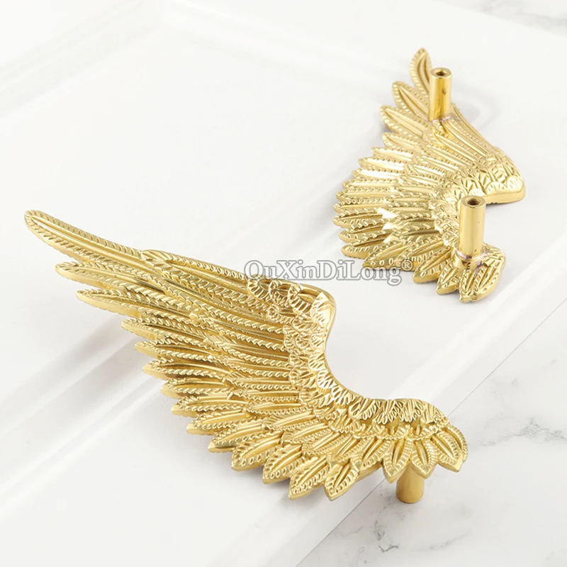 

High Quality 1Pair Solid Brass French Angel Wings Furniture Handles Drawer Pulls Cupboard Wardrobe Kitchen TV Wine Cabinet Pulls